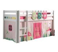 Vipack Lit surélevé Pino 90x200 cm - sommier blanc, rideau Spring et 3 pochettes