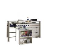 Vipack Lit de jeu Pino – lit en pin massif avec bureau et commode à tiroirs en MDF laqué blanc
