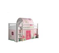 Vipack Pino Lit Sureleve En Pin Massif 90x200cm Avec Sommier Blanc + Rideau Et Tunnel De Lit Spring