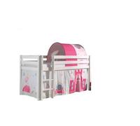 Vipack Pino Lit Sureleve En Pin Massif 90x200cm Avec Sommier Blanc + Rideau + Tunnel De Lit Princess