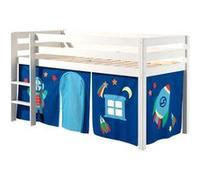 Vipack PINO Lit sureleve en pin massif avec sommier Blanc + Rideau de lit Astro Blanc G