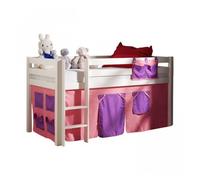Vipack pino lit sureleve en pin massif avec sommier blanc + rideau de lit bella