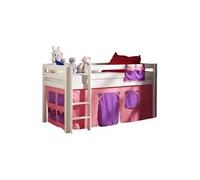 Vipack PINO Lit sureleve en pin massif avec sommier Blanc + Rideau de lit Bella