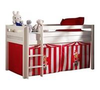Vipack PINO Lit sureleve en pin massif avec sommier Blanc + Rideau de lit Chucky Blanc G