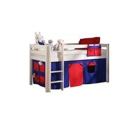 Vipack PINO Lit sureleve en pin massif avec sommier Blanc + Rideau de lit Domino