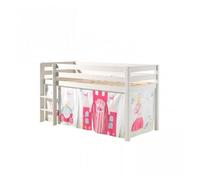 Vipack Pino Lit Sureleve En Pin Massif Avec Sommier Blanc + Rideau De Lit Princess