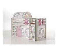 Vipack Lit de jeu Pino surélevé pin massif 90x200 cm avec rideau, tunnel et 3 pochettes Birdy