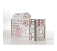 Vipack Pino Lit Sureleve Pin Massif Avec Sommier Blanc + Rideau Et Tunnel De Lit + 3 Pochettes Birdy