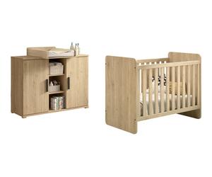 VIPACK - SAM set d'articles 3 pièces composé de, commode avec plan à langer, lit bébé,Reproduction chêne mélaminé