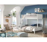 Vipack SCOTT Lit familial avec surface de couchage 90x200 et 140x200 cm, incl. sommier à lattes et échelle, finition en pin laqué blanc