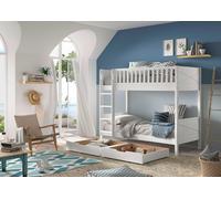Vipack SCOTT Lit superposé avec 2 surfaces de couchage 90 x 200 cm, incl. sommier à lattes, échelle et 2 petits tiroirs de lit, finition en pin laqué blanc
