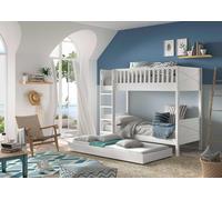 Vipack SCOTT Lit superposé avec 2 surfaces de couchage 90 x 200 cm, incl. sommier à lattes, échelle et grand tiroir de lit, finition en pin laqué blanc