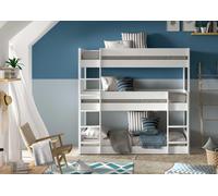 VIPACK - SCOTT lit superposé avec 3 couchages 90 x 200 cm, incl. sommier à lattes et échelle, finition pin laqué blanc