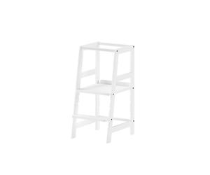 VIPACK - TABLE D'APPRENTISSAGE en hêtre massif, marchepied et surface d'appui réglables en hauteur sur 3 positions, surface laquée blanche