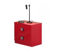 Vipack Table de Chevet Monza en MDF laqué Rouge avec tiroirs à Fermeture Souple et poignées en Forme de pneus de Voiture