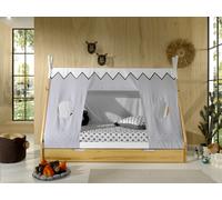Vipack - Tipi Tente Lit Surface de couchage 90 x 200 cm, incl. sommier à lattes, tiroir de lit et toit de tente en textile, finition en pin massif naturel/blanc