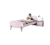 Vipack Kiddy Set composé d'un lit simple 90x200 cm, avec sommier à lattes, chevet et protection anti-chute, finition MDF laqué rose