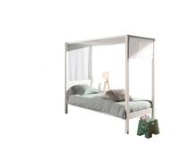 Vipack Lit à baldaquin 90x200 cm avec ciel de lit pin massif laqué blanc