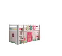 Vipack Lit surélevé Pino 90x200 cm - sommier blanc, rideau Spring et 3 pochettes