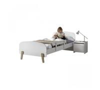 Vipack Lit simple Kiddy 90x200 cm – sommier à lattes, chevet, barrière de sécurité, MDF laqué blanc