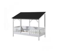 Lit de maison Vipack avec surface de couchage de 90 x 200 cm et tiroir de lit, corps laqué blanc, toit en noir