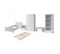 Vipack Erik Lit Simple + Sommier + Chevet + Armoire 2 Portes + Bureau + Bibliothque Blanc