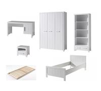 Vipack Erik Lit Simple + Bureau + Sommier + Chevet + Armoire 3 Portes + Bibliothque