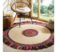 VIPANTH EXPORTS Tapis Rond en Jute et Coton tressé à la Main à partir de Tissu Multicolore coloré de Style bohème pour décoration d'intérieur (90 x 90 cm) VR73-JC