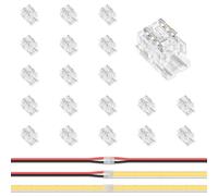 VIPMOON Connecteur Ruban LED 2 Pôles 5mm 20 Pièces sans Soudure | 3-en-1 Universel Connecteur sans espace pour bande LED Transparent pour COB SMD Rubans LED Monochromes 4/5/6mm