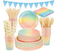 VIPNAJI 176 PCS Vaisselle Anniversaire Assiette Vaisselles Anniversaires Fille Assiettes Dîner Dessert Tasse Serviette Papier Paille pour Anniversaire Fête Party Fête Mariages,Rose et Or,25 Invités