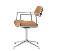 Vipp 453 / Vipp453 chaise pivotante Swivel Chair Vipp cuir brun chameau / cadre en aluminium poli avec patins - 5705953218667