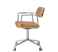Vipp 453 / Vipp453 chaise pivotante Swivel Chair Vipp cuir brun chameau / cadre en aluminium poli avec roulettes - 5705953218650