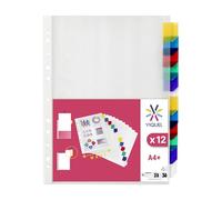 Viquel - Intercalaires Classeur A4 12 onglets en plastique - Intercalaires pochette perforée personnalisables - Onglets de couleurs personnalisables - Format Maxi A4 24,5x30,5cm
