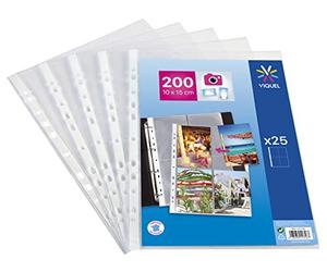 Viquel - Lot de 25 Pochettes perforées pour photos Ou Cartes postales - Pochettes photos A4 pour classeur - Perforation standard - Pour photos ou cartes 10x15cm - Incolore