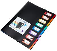 Viquel - Trieur A4 Noir, 8 Compartiments, Fermeture Élastique, Porte-Documents avec onglets pour Classement, Archivage et Organisation de Documents, Bureau et Maison