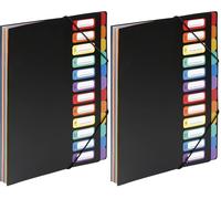 VIQUEL Trieur vertical RAINBOW 12 compartiments à soufflet en polypro 5/10, noir intérieur multicolore (Lot de 2)