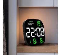 VIRELLO Horloge murale numérique à LED, réveil carré moderne avec calendrier, thermomètre, affichage de la semaine, télécommande, luminosité réglable pour la maison, le bureau, la chambre à coucher