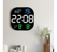 VIRELLO Horloge murale numérique LED moderne, grand réveil carré avec télécommande, calendrier, thermomètre, affichage du jour de la semaine, luminosité réglable pour chambre à coucher, salon, bureau