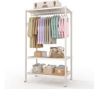Virimolo Portant à Vêtements Solide à Roulettes, Penderie sur Roulette 3 Étages avec 1 Tringle, Dressing Chambre Adulte Professionnel, Ash, 115×45×178,4 cm