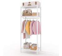 Virimolo Portant à Vêtements sur Pied Mini en Métal, 3 Étagères 1 Tringle de Suspension, Blanc, 60x40x180 cm, Gain de Place pour Chambre et Salon