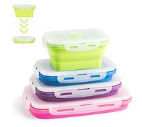 Virklyee Boîte à Lunch Pliable en Silicone 4 Pièces - Conteneurs de Stockage Alimentaire Multicolores Pliables & Réutilisables, Idéaux pour Pique-nique, Bureau & Maison (Couleur o2)