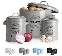 Virklyee Paniers Ail Pot à Oignon en Métal Set of 3-Pot de pomme de terre, d'oignon, d'ail, Pots et bocaux de conservation Rangement en métal Conception aérée pour un rangement facile(Gris o2)