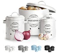 Virklyee Paniers Ail Pot à Oignon en Métal Set of 3-Pot de pomme de terre, d'oignon, d'ail Pots et bocaux de conservation Rangement en métal Conception aérée pour un rangement facile(Blanc o2)