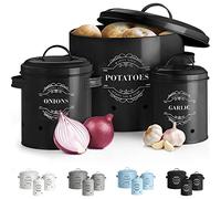 Virklyee Paniers Ail Pot à Oignon en Métal Set of 3-Pot de pomme de terre, d'oignon, d'ail, Pots et bocaux de conservation Rangement en métal Conception aérée pour un rangement facile (Noir)