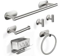 Virklyee Porte-Serviettes et Porte-Brosses à Dents Ensemble 6 Pièces,Barre de Serviettes avec Anneau et Crochet,Support pour Brosse à Dents Electrique,Acier Inoxydable 304 (Argent)