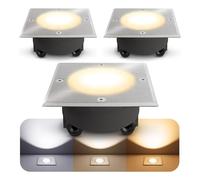 Virok Lot de 3 spots LED encastrables au sol à intensité variable pour l'extérieur IP65 rond - Plat et mobile - Spot avec ampoule GX53 LED 4,5 W blanc chaud 230 V