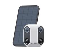VIRTAVO Camera Surveillance WiFi Exterieure sans Fil, Double Objectif 160°, Vision Nocturne Couleur Starlight, Batterie et Panneau Solaire Intégrés, Étanche IP65, Détection PIR, Audio Bidirectionnel