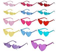 VirtuGro 14 Paires Lunettes Flamme/Coeur Sans Cadre, Hippie Lunettes, Lunettes de Soleil Transparentes Couleur Bonbon, Lunettes de Fête Multicolores pour FêTe D'Anniversaire, Carnaval