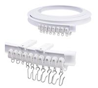 VirtuGro Rail de rideau de plafond flexible et pliable de 4 m avec crochets en S pour baie vitrée, séparateur de pièce, douche ovale, salle de bain, camping-car, coin de douche, blanc