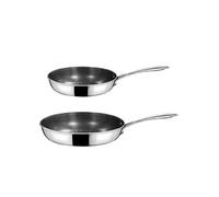 CUISINOX - Virtuo - 2 poêles 24-28 cm - Fond triply, revêtement nid d'abeille antiadhérent - Compatible tous feux - Acier inoxydable - Finition Satiné - Sans PFOA et PFAS - Made in France